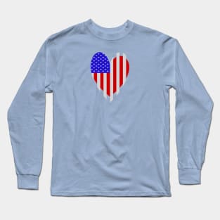 USA Red Heart Love Flag Long Sleeve T-Shirt